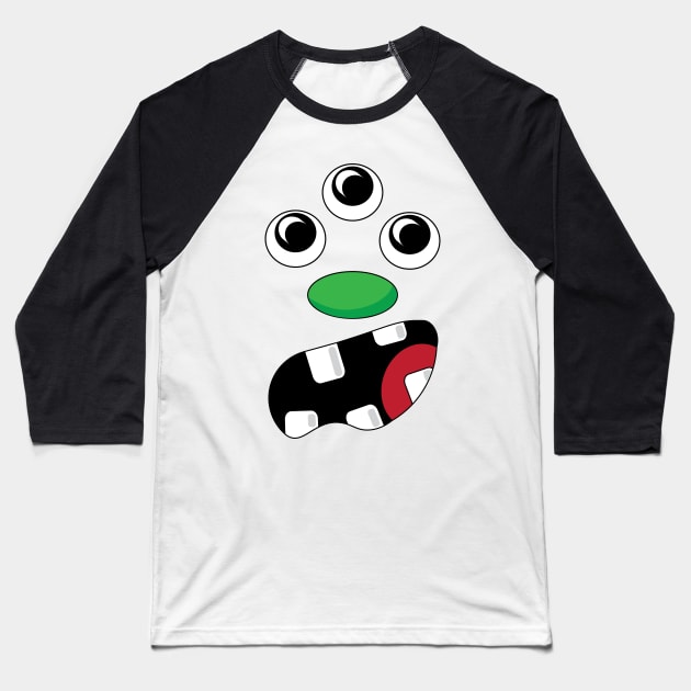 Silly Monster Face T-Shirt | Three Eyes Baseball T-Shirt by TeesByJay